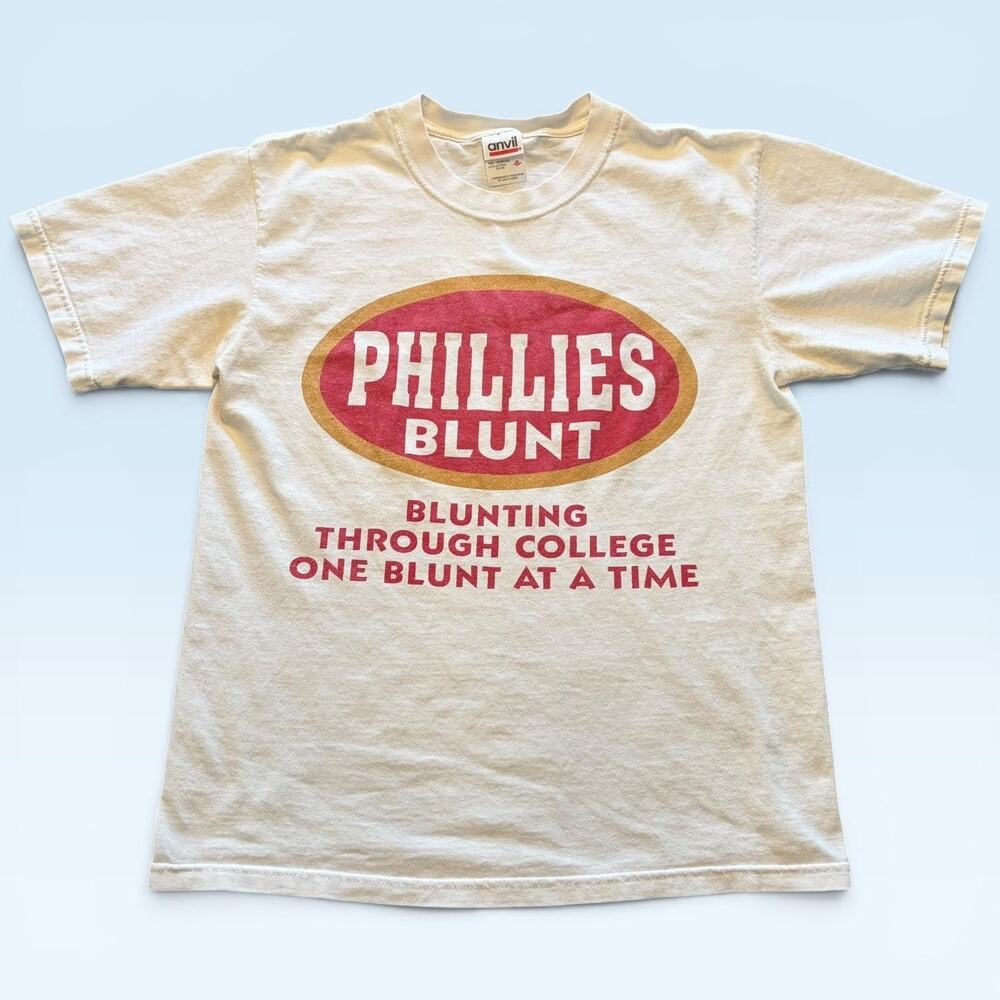 Vtg Y2K Phillies Blunt Shirt Mens Small White College Parody Tee T-Shirt Anvil